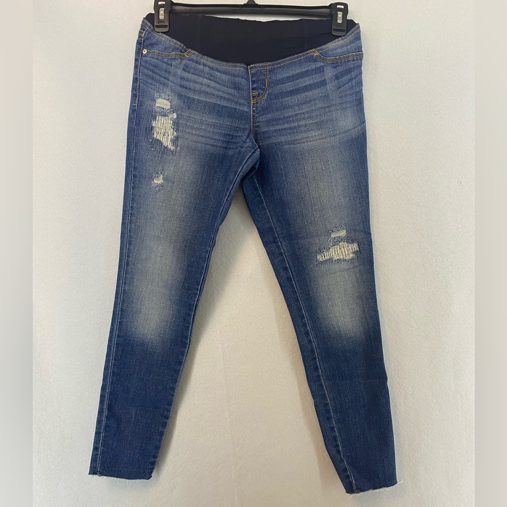 Isabel Maternity Crossover Panel Jegging Jeans Size 4 Distressed Raw Hem